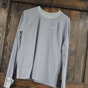 Nike Light Gray Waffle-Knit Long Sleeve Top